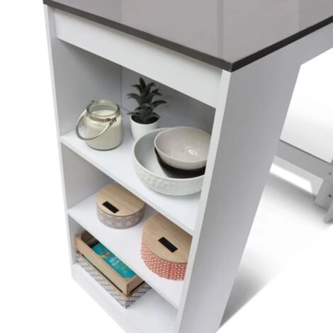 Table De Bar BARTH 2 à 4 Personnes Bois Blanc Plateau Gris 6 Table De Bar BARTH 2 à 4 Personnes Bois Blanc Plateau Gris – Image 4