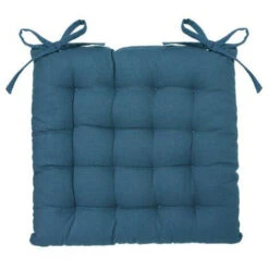 Lot De 6 Galettes De Chaise En Coton Et Polyester Coloris Bleu Canard - Dim : L 38 X L 38 Cm