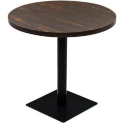 Table Haute Mange Debout Bar Bistrot MDF Et Acier Rond 80 Cm Frêne Foncé Marron