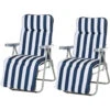 OUTSUNNY Lot De 2 Chaise Longue Bain De Soleil Adjustable Pliable Transat Lit De Jardin En Acier Bleu + Blanc