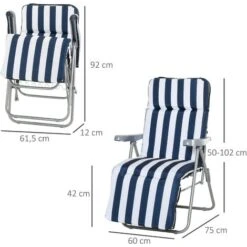 OUTSUNNY Lot De 2 Chaise Longue Bain De Soleil Adjustable Pliable Transat Lit De Jardin En Acier Bleu + Blanc -Homcomes Boutique 1476758 3