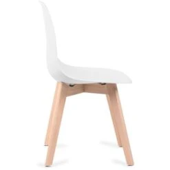 Chaises De Salle à Manger Blanches, Chaises Tulip Avec Dossier Ergonomique En Polypropylène Et Pieds En Bois, Design Scandinave, Pack De 4 Chaises -Homcomes Boutique 18103856 4