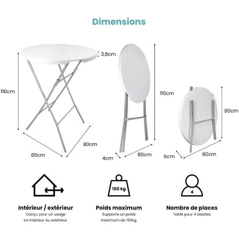 Table Haute Mange Debout Pliante Grand Plateau 80 Cm - Hauteur 1,10M - Table Pliante Mange Debout Grande Capacité Idéal Pour Cérémonies Et Mariages 4 Table Haute Mange Debout Pliante Grand Plateau 80 Cm - Hauteur 1,10M - Table Pliante Mange Debout Grande Capacité Idéal Pour Cérémonies Et Mariages – Image 2