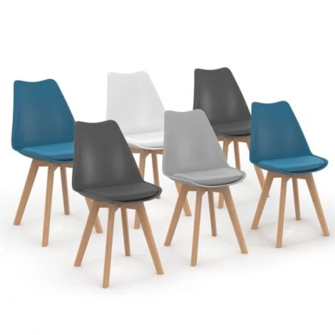 Lot De 6 Chaises Scandinaves SARA Mix Color Blanc, Gris Clair, Bleu Canard X2, Gris Foncé X2 3 Lot De 6 Chaises Scandinaves SARA Mix Color Blanc, Gris Clair, Bleu Canard X2, Gris Foncé X2