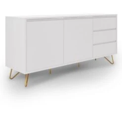 ELOISE - Buffet Enfilade Blanc équipé De 3 Tiroirs Et 2 Portes