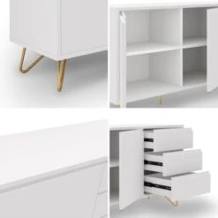 ELOISE - Buffet Enfilade Blanc équipé De 3 Tiroirs Et 2 Portes -Homcomes Boutique 18382193 3