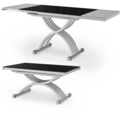 MARCO - Table Basse Relevable Noir Et Gris 2 Allonges