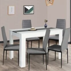 Table à Manger ROZY 4 Personnes Blanche Et Grise 110 Cm -Homcomes Boutique 18400125 3