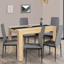 Table à Manger ROZY 4 Personnes Imitation Hêtre Et Noire 110 Cm -Homcomes Boutique 18400126 3