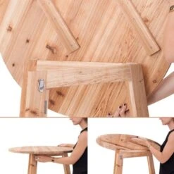 Table Haute En Bois Massif Naturel Mange-Debout Ronde Nordique Pliable Cuisine Jardin Terrasse Cocktail Bar Fêtes Moderne Nordique -Homcomes Boutique 18476596 5