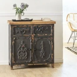 Petit Buffet Noir En Pin Massif Brossé Bastille -Homcomes Boutique 18479881 4