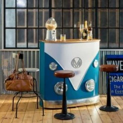 Meuble Bar Bleu Avec Plateau En Bois De Manguier Combi -Homcomes Boutique 18512829 3