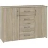 ELTON - Commode Buffet Moderne Salon Séjour Chambre - 110x80x35 Cm 4 Tiroirs 2 Portes - Meuble De Rangement Enfilade