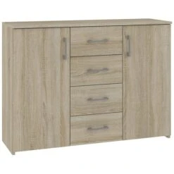 ELTON - Commode Buffet Moderne Salon Séjour Chambre - 110x80x35 Cm 4 Tiroirs 2 Portes - Meuble De Rangement Enfilade