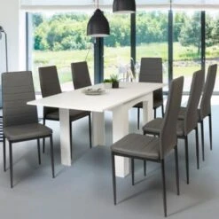 Table à Manger Extensible DONA 6-8 Personnes Blanche 80-160 Cm -Homcomes Boutique 18777852 2