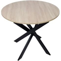 Skraut Home - Table à Manger Ronde - 75 X 100 X 100 Cm - 3 Personnes - Modèle Zen - Finition Chêne/Noir