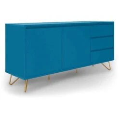 ELOISE - Buffet Enfilade Bleu Canard équipé De 3 Tiroirs Et 2 Portes -Homcomes Boutique 19452308 3