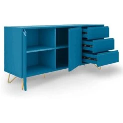 ELOISE - Buffet Enfilade Bleu Canard équipé De 3 Tiroirs Et 2 Portes -Homcomes Boutique 19452308 4