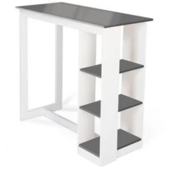 Table De Bar BARTH 2 à 4 Personnes Ajourée Bois Blanc Plateau Gris