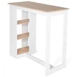 Table De Bar BARTH 2 à 4 Personnes Ajourée Bois Blanc Et Plateau Façon Hêtre -Homcomes Boutique 19630091 3