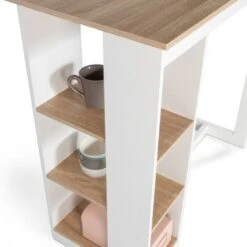 Table De Bar BARTH 2 à 4 Personnes Ajourée Bois Blanc Et Plateau Façon Hêtre -Homcomes Boutique 19630091 4