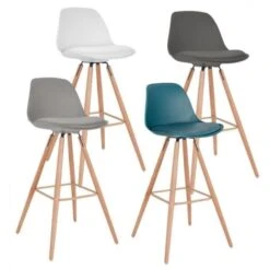Lot De 4 Tabourets De Bar SARA Mix Color Gris Foncé, Gris Clair, Blanc Et Bleu Canard
