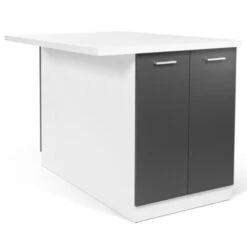 Ilot Central IVO 120 Cm Blanc Et Gris Avec Plan De Travail