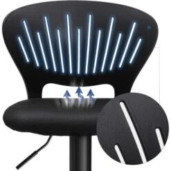Songmics Tabourets De Bar, Lot De 2, Hauteur Réglable, Assise Rembourrée, Dossier En Forme De Couronne, Tissu Respirant, Pivotant, Pour Cuisine, Bar, Noir LJB04BK -Homcomes Boutique 23750412 3