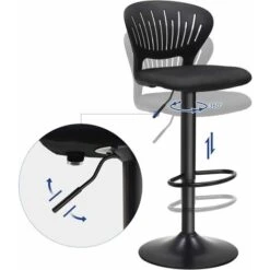 Songmics Tabourets De Bar, Lot De 2, Hauteur Réglable, Assise Rembourrée, Dossier En Forme De Couronne, Tissu Respirant, Pivotant, Pour Cuisine, Bar, Noir LJB04BK -Homcomes Boutique 23750412 4