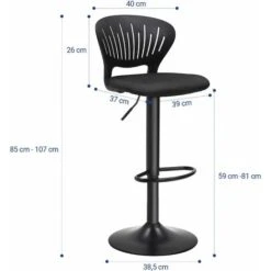 Songmics Tabourets De Bar, Lot De 2, Hauteur Réglable, Assise Rembourrée, Dossier En Forme De Couronne, Tissu Respirant, Pivotant, Pour Cuisine, Bar, Noir LJB04BK -Homcomes Boutique 23750412 5