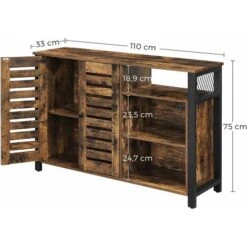 Songmics Meuble De Rangement, Buffet, Avec Placard 2 Portes, étagères Réglables, 110 X 33 X 75 Cm, Style Industriel, Marron Rustique Et Noir -Homcomes Boutique 23845194 5
