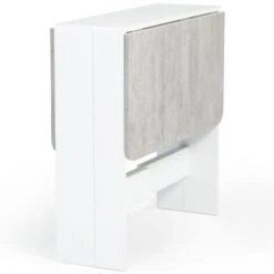 Table Console Pliable EDI 2-4 Personnes Blanche Plateau Effet Béton -Homcomes Boutique 23850934 3