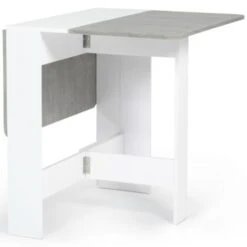 Table Console Pliable EDI 2-4 Personnes Blanche Plateau Effet Béton -Homcomes Boutique 23850934 4