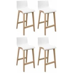 Lot De 4 Tabourets De Bar En Chêne Et Assise Blanche 65 Cm TANNA