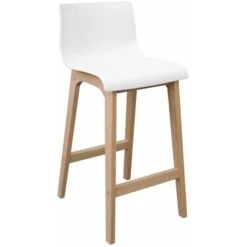 Lot De 4 Tabourets De Bar En Chêne Et Assise Blanche 65 Cm TANNA -Homcomes Boutique 24871246 3
