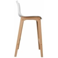 Lot De 4 Tabourets De Bar En Chêne Et Assise Blanche 65 Cm TANNA -Homcomes Boutique 24871246 5