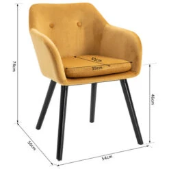 HOMCOM Chaises De Visiteur Design Scandinave - Lot De 2 Chaises - Pieds Effilés Bois Noir - Assise Dossier Accoudoirs Ergonomiques Velours Moutarde -Homcomes Boutique 26118890 3