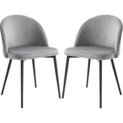 HOMCOM Chaises De Visiteur Design Scandinave - Lot De 2 Chaises - Pieds Effilés Métal Noir - Assise Dossier Ergonomique Velours Gris