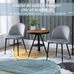 HOMCOM Chaises De Visiteur Design Scandinave - Lot De 2 Chaises - Pieds Effilés Métal Noir - Assise Dossier Ergonomique Velours Gris -Homcomes Boutique 26118907 4