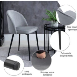 HOMCOM Chaises De Visiteur Design Scandinave - Lot De 2 Chaises - Pieds Effilés Métal Noir - Assise Dossier Ergonomique Velours Gris -Homcomes Boutique 26118907 5