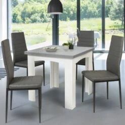 Table à Manger Extensible DONA 6-8 Personnes Plateau Effet Béton Ciré 80-160cm -Homcomes Boutique 26265032 4