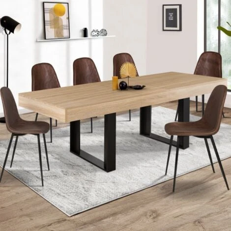 Table à Manger Extensible PHOENIX 6-10 Personnes Bois Et Noir 160-200 Cm 4 Table à Manger Extensible PHOENIX 6-10 Personnes Bois Et Noir 160-200 Cm – Image 2