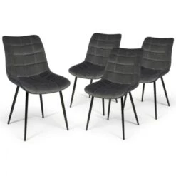 Lot De 4 Chaises MADY En Velours Gris Pour Salle à Manger