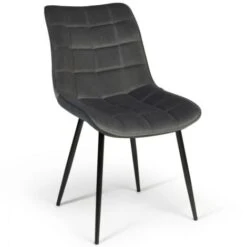 Lot De 4 Chaises MADY En Velours Gris Pour Salle à Manger -Homcomes Boutique 27156838 4