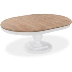 Table Ronde Extensible En Bois Massif Héloïse Bois Naturel Et Pied Blanc -Homcomes Boutique 29990056 4