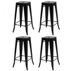 Lot De 4 Tabourets De Bar LENY Métal Noir Mat Empilable Aspect Brut Factory