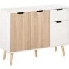 HOMCOM Buffet Design Scandinave 2 Placards Tiroir Coulissant Pieds Bois Massif Pin Panneaux Particules Blanc Chêne Clair -Homcomes Boutique 30813396 1
