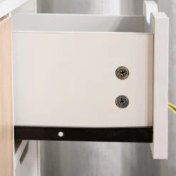 HOMCOM Buffet Design Scandinave 2 Placards Tiroir Coulissant Pieds Bois Massif Pin Panneaux Particules Blanc Chêne Clair -Homcomes Boutique 30813396 5