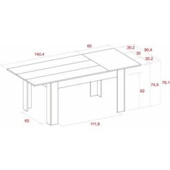 Skraut Home - Table Extensible KAI Jusqu'à 200 Cm - 76 X 140 X 90 Cm - Bois Gris -Homcomes Boutique 30896422 4