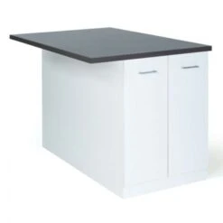 Ilot Central IVO 120 Cm Blanc Avec Plan De Travail Gris Anthracite